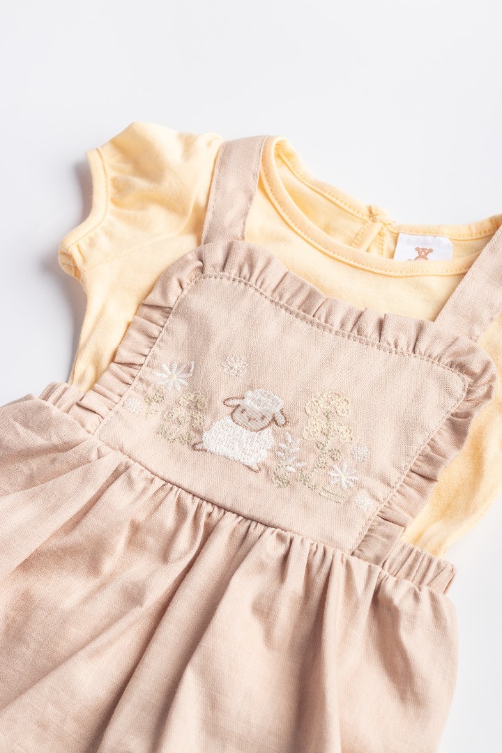 Dungaree Dress with Embroidery