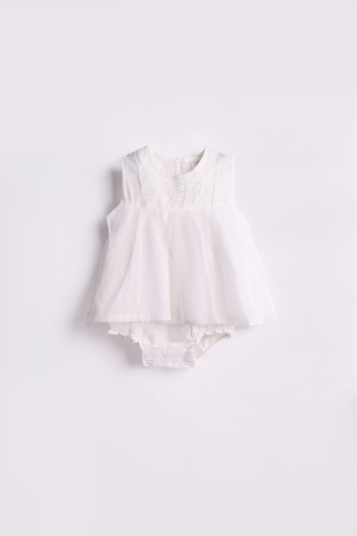 Embroidered Romper with Tulle