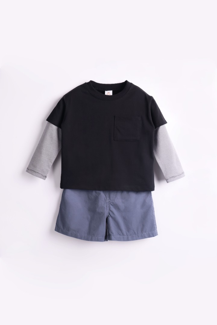 Double Sleeve T-shirt with Shorts Suit Set 