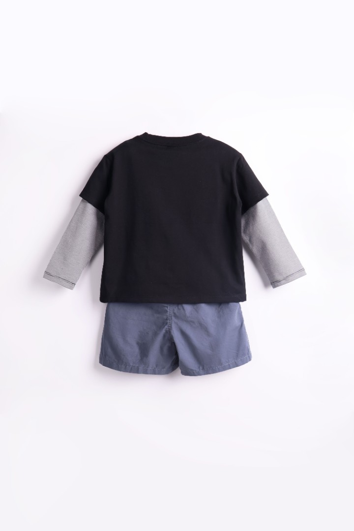 Double Sleeve T-shirt with Shorts Suit Set 