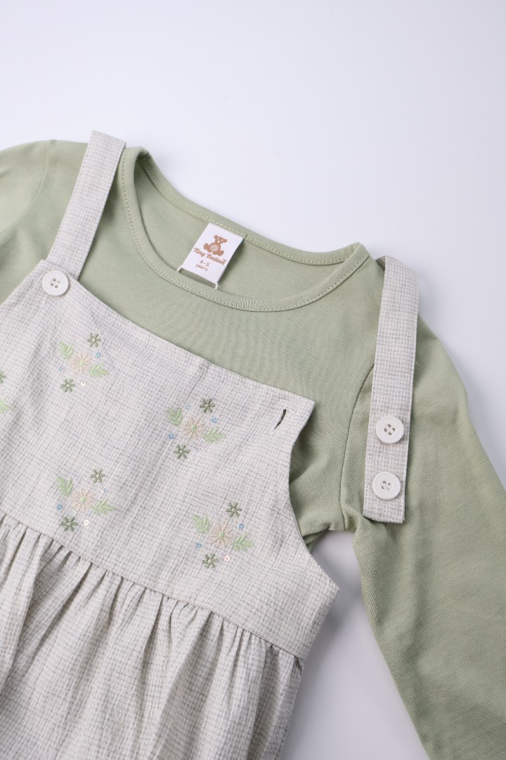 Dungaree Dress with Embroidery