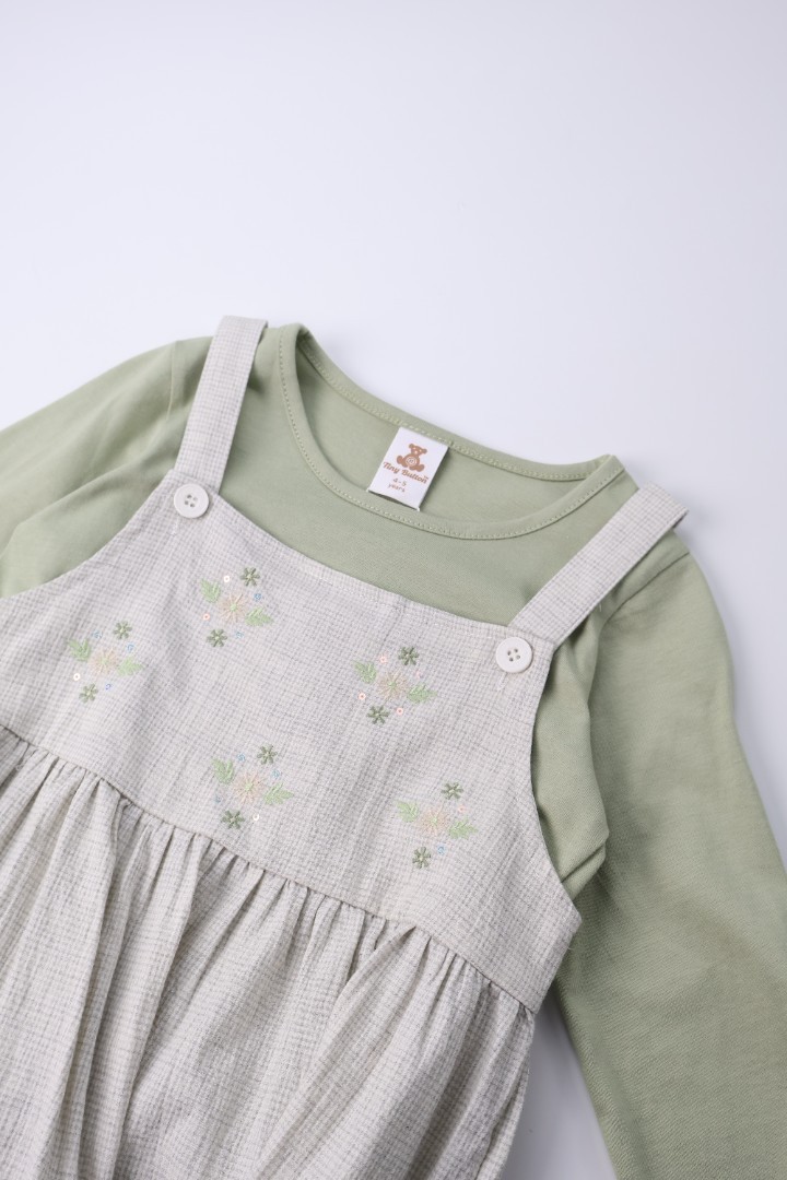 Dungaree Dress with Embroidery