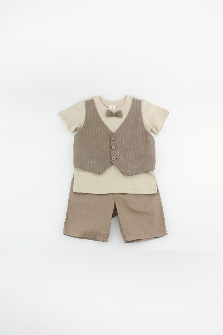 Bow Tie T-Shirt with Vest and Shorts Suit Set