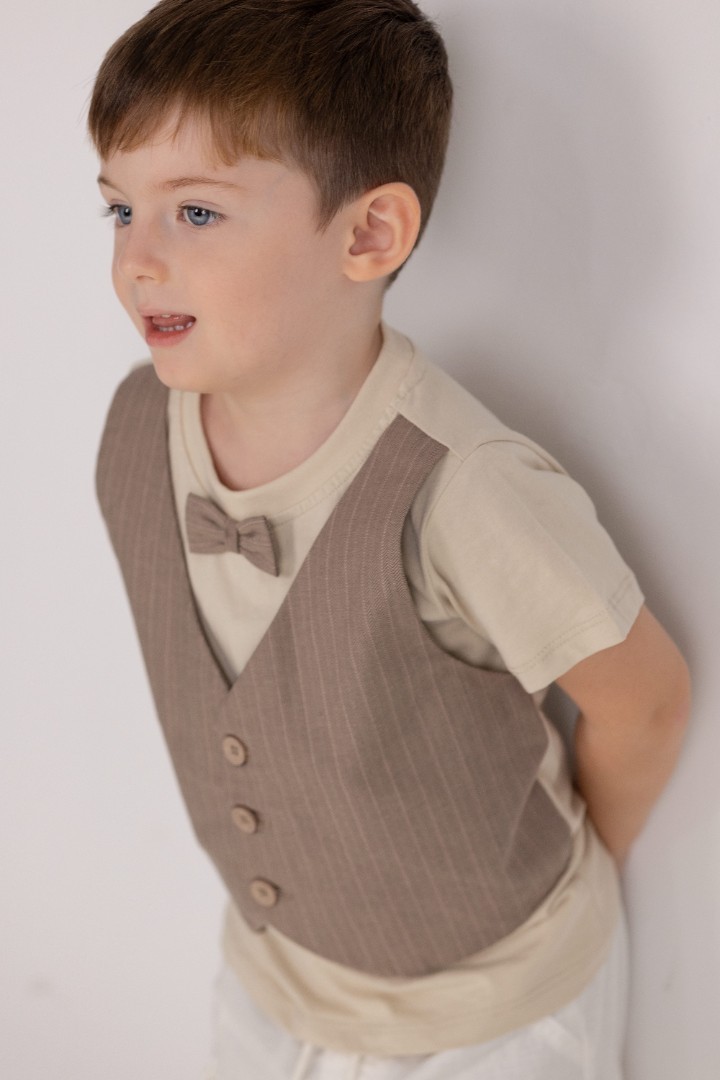 Bow Tie T-Shirt with Vest and Shorts Suit Set