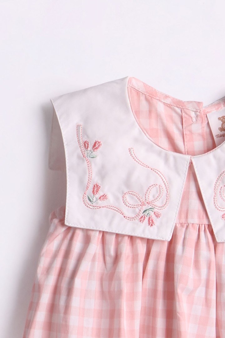 Checked Dress with Embroidery